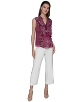 Karl Lagerfeld Paris Women's Printed Ruffled Blouse