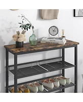 Mdf Industrial Shoe Rack, Adjustable Rustic Style 5-Tier Shoe Rack Storage Rack With 4 Grid Shelves