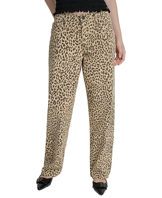 Dkny Jeans Women's Animal Print High Rise Straight-Leg Cotton - L91