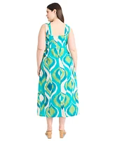 Maggy London Plus Printed Double-Strap Midi Dress