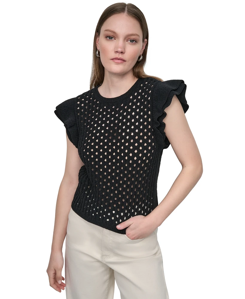 Dkny Jeans Women's Baby Chenille Pointelle Rib Flutter-Sleeve Sweater
