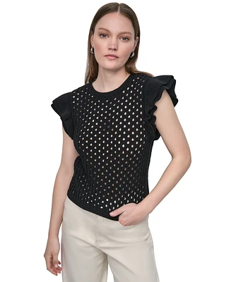 Dkny Jeans Women's Baby Chenille Pointelle Rib Flutter-Sleeve Sweater