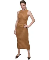 Dkny Jeans Womens Crewneck Cable Pointelle Stitch Sleeveless Sweater Midi Skirt