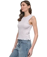 Dkny Jeans Women's Crewneck Smocked Sleeveless Top