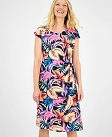 Connected Women's Printed Extended-Shoulder Midi Dress