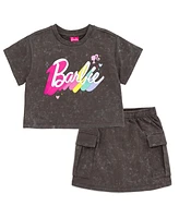 Barbie Girls French Terry Cropped Drop Shoulder T-Shirt and Skirt Outfit Set