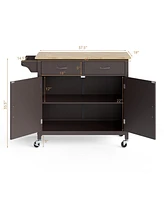 Modern Rolling Kitchen Cart Island with Wood Counter Top
