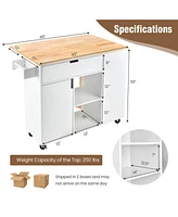 Drop-Leaf Kitchen Island with Rubber Wood Top