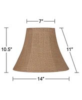 Natural Burlap Medium Bell Lamp Shade 7" Top x 14" Bottom x 10.5" High (Spider) Replacement with Harp and Finial - Springcrest