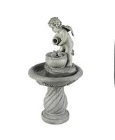 LuxenHome Gray Resin Cherub Birdbath Outdoor Patio Fountain