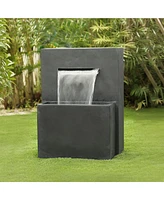 LuxenHome Gray Resin Modern Rectangular Waterfall Outdoor Fountain