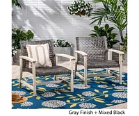 Hampton Light Gray Wood and Mixed Black Faux Rattan Armed Outdoor Patio Lounge Chair (2-Pack)