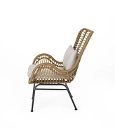 2-piece braided rope outdoor club lounge chair for patio lawn backyard with cushions beige