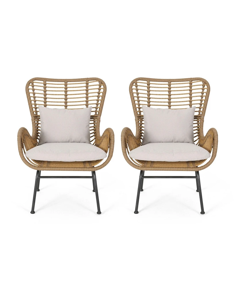2-piece braided rope outdoor club lounge chair for patio lawn backyard with cushions beige