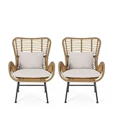 2-piece braided rope outdoor club lounge chair for patio lawn backyard with cushions beige