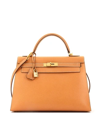 Pre-Owned Hermes Kelly 32 Handbag Brown Vache Liegee with Gold Hardware