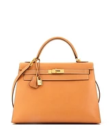 Pre-Owned Hermes Kelly 32 Handbag Brown Vache Liegee with Gold Hardware
