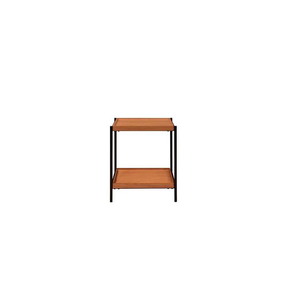Modern Square End Table with Open Shelf – Metal Frame & Wood Top