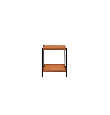 Modern Square End Table with Open Shelf – Metal Frame & Wood Top