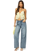Edikted Women's Ery Wide Leg Mid Rise Jeans