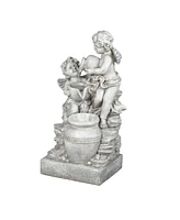 LuxenHome Gray Resin Cherub Angels Outdoor Fountain with Led Light