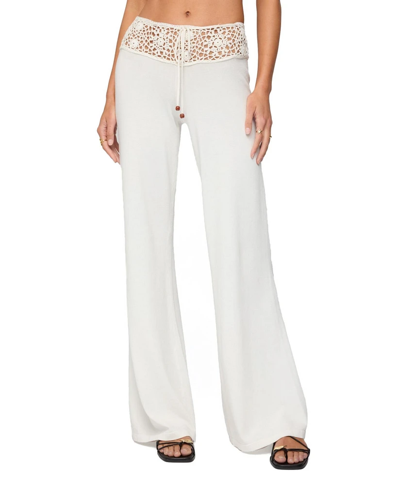 Edikted Women's Kirsty Crochet Waist Knit Pants