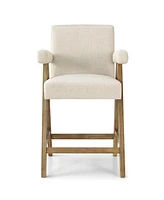 Upholstered Counter Height Bar Stool with Arms, 25.5" Solid Wood Chair for Kitchen Island or Home Bar-Maison Boucle