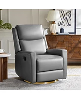 Carlos Transitional Genuine Leather Swivel Rocker Recliner with Metal Base
