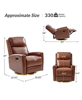 Carlos Transitional Genuine Leather Swivel Rocker Recliner with Metal Base