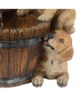 LuxenHome Resin Puppies and Water Pump Outdoor Patio Fountain with Led Light