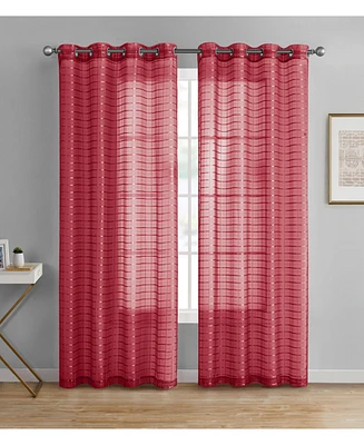 Kate Aurora 2 Piece Red Plaid Grommet Top Sheer Window Curtain Panels