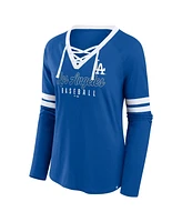Fanatics Women's Royal Los Angeles Dodgers Won Done Raglan Lace-Up Long Sleeve T-Shirt