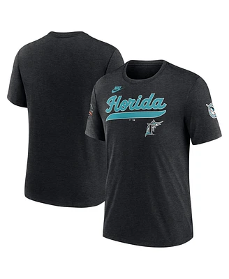 Nike Men's Heather Black Florida Marlins Cooperstown Collection Eras Tri-Blend T-Shirt