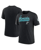 Nike Men's Heather Black Florida Marlins Cooperstown Collection Eras Tri-Blend T-Shirt