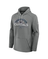 Fanatics Men's Gray Washington Capitals 2025 Stanley Cup Playoffs Authentic Pro Rink Fly Fleece Pullover Hoodie