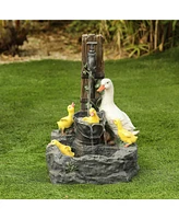 LuxenHome Resin Duck Family Bath Patio Fountain