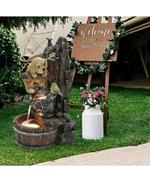 LuxenHome Puppy at the Farmhouse Faucet Resin Outdoor Fountain with Lights