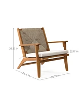 LuxenHome Outdoor Acacia Wood Deck Chair with Seat Cushion