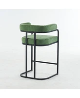 Modern Chenille Bar Stools Set of 2 Upholstered Counter Height Chairs with Armrests and Metal Frame for Kitchen Island Dining Room Home Bar-The Pop Ho