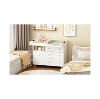 Foldable multi-purpose changing table, baby changing station with multiple storage compartments and drawers, white wood