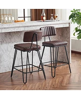 Bar Stools Set of 2 Counter Height Chairs with Backrest Pu Leather Upholstery and Metal Frame for Kitchen Island Dining Room Home Bar-The Pop