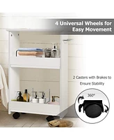 Slim Rolling 3-Tier Bathroom Mobile Shelving Cabinet wih Handle