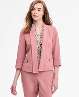 Kasper Womens Pleat Front Pants Printed V Neck Blouse 3 4 Sleeve Blazer