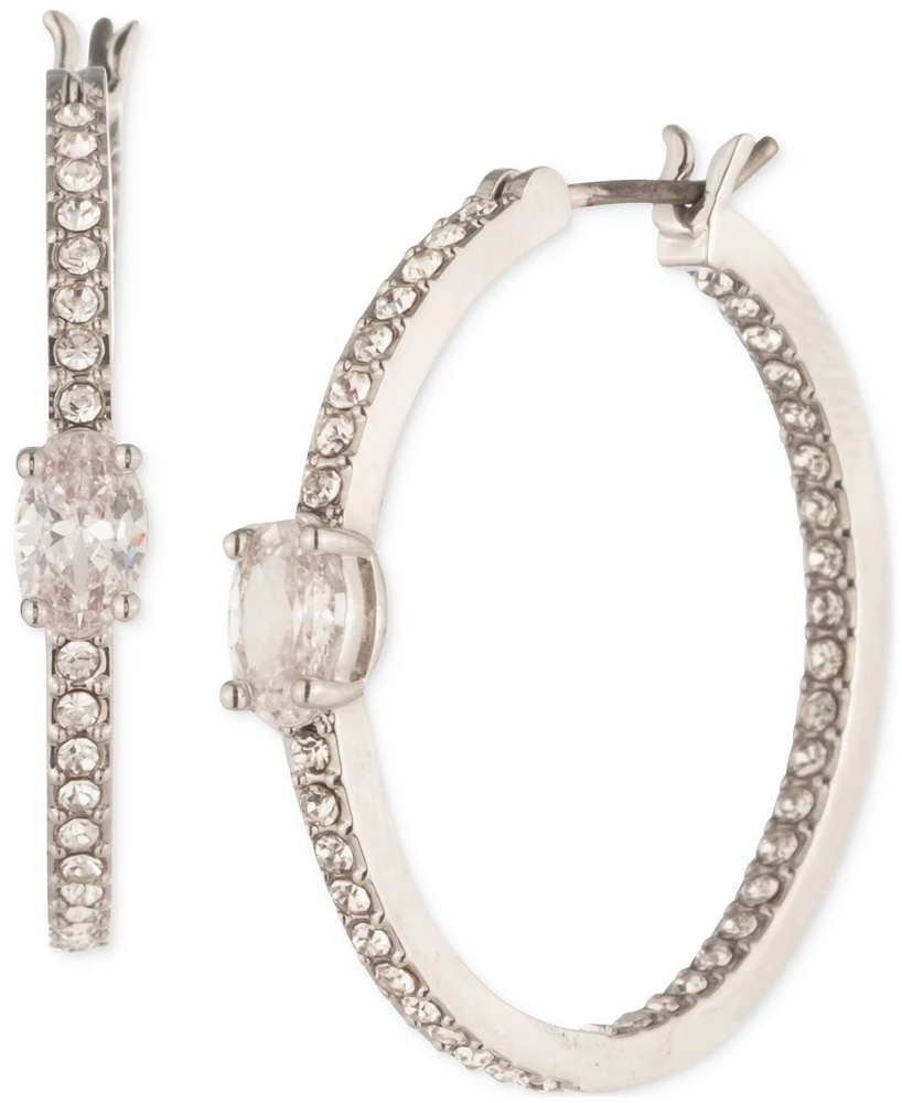 Givenchy Silver-Tone Small Pave & Oval Crystal Hoop Earrings, 0.92"