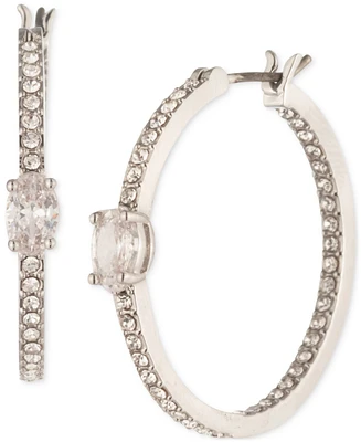 Givenchy Silver-Tone Small Pave & Oval Crystal Hoop Earrings, 0.92"