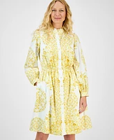 julia jordan Women's Printed Long-Sleeve Cotton Shirtdress