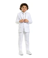 OppoSuits Boys White Knight Solid Suit Including Blazer, Pants and Clip-On-Tie