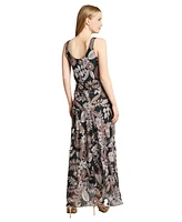 Jones New York Women's Printed Round-Neck Sleeveless Chiffon Dress