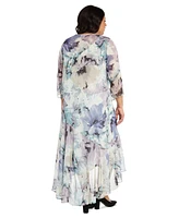 R & M Richards Plus Printed Sleeveless Midi Dress Cropped Jacket