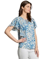Jones New York Women's Flutter-Sleeve Tie-Neck Top